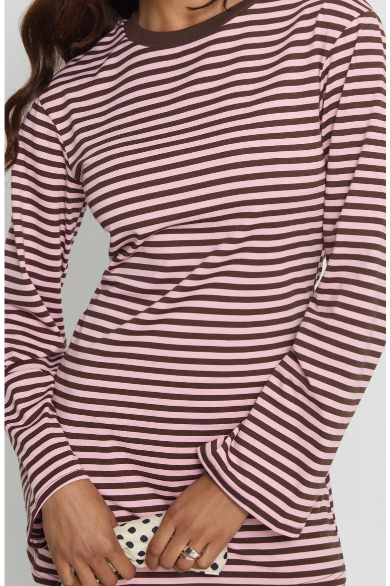 Lulolah Stripe Long Sleeve T-Shirt Minidress, Alternate, color, CHOCOLATE / PINK STRIPE