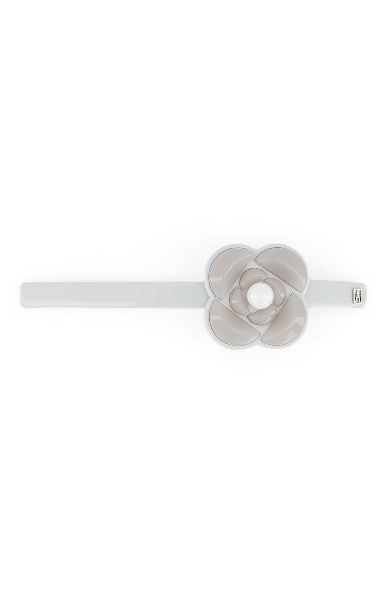 Alexandre de Paris Camelia Graphique Long Acetate Barette, Main, color, Grey