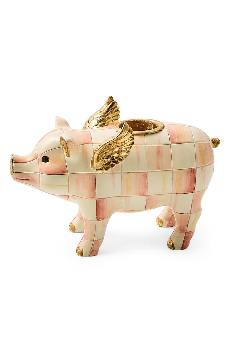 MACKENZIE CHILDS Rosy Check Flying Pig Candleholder, Main, color, Rosy