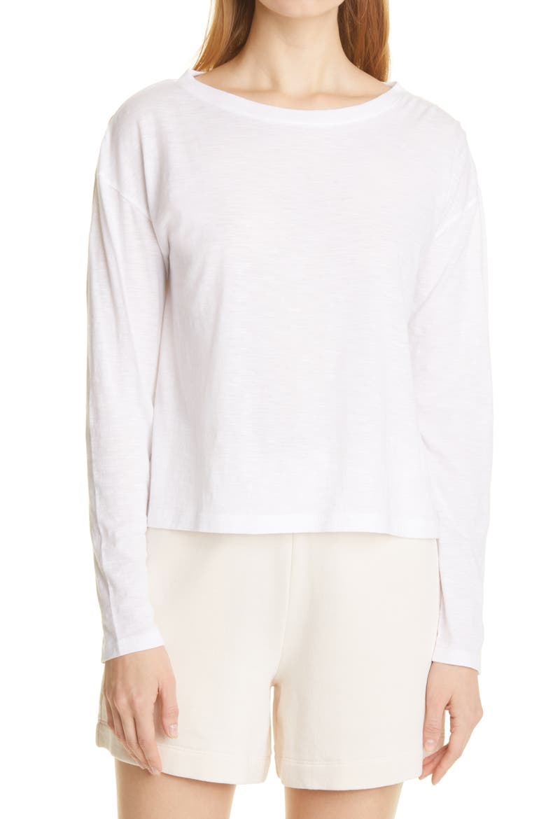 Boxy Long Sleeve Cotton Crewneck Top, Main, color, OPTIC WHITE