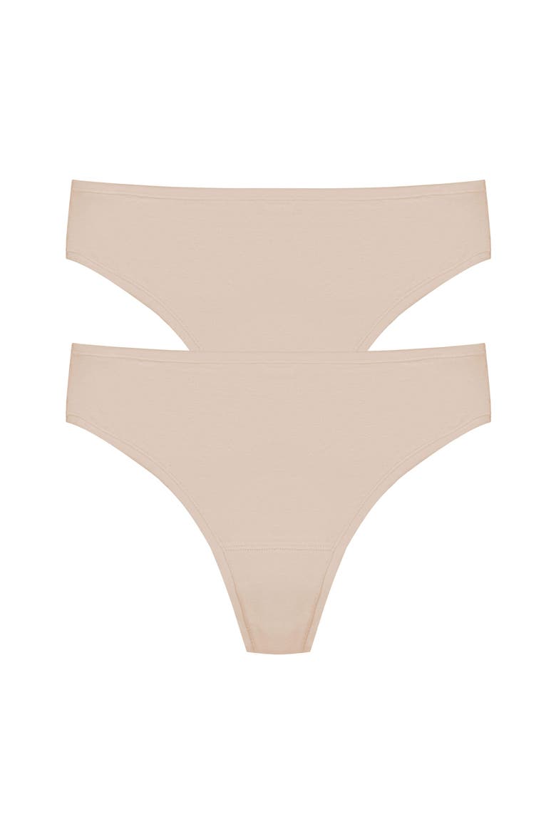 Bliss Bare Cotton Thong 2-Pack, Main, color, Lt. Mocha
