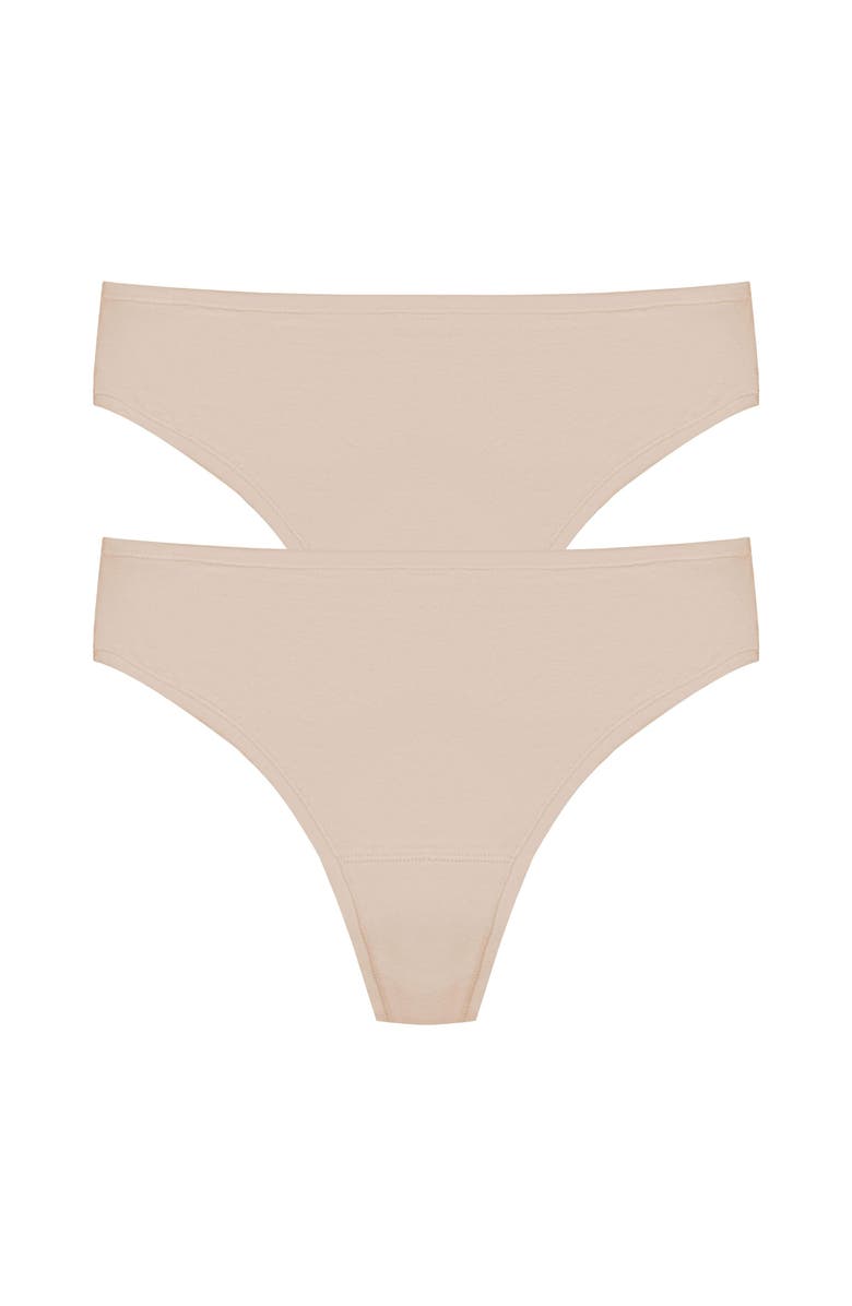 Natori Bliss Bare Cotton Thong 2-Pack, Main, color, Lt. Mocha