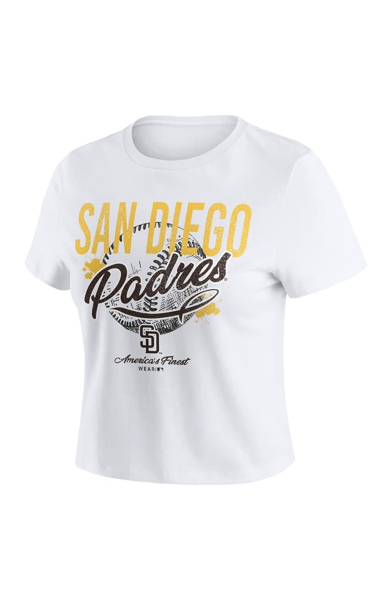 WEAR by Erin Andrews Women's WEAR by Erin Andrews  White San Diego Padres Distressed Cropped Baby T-Shirt, Alternate, color, 