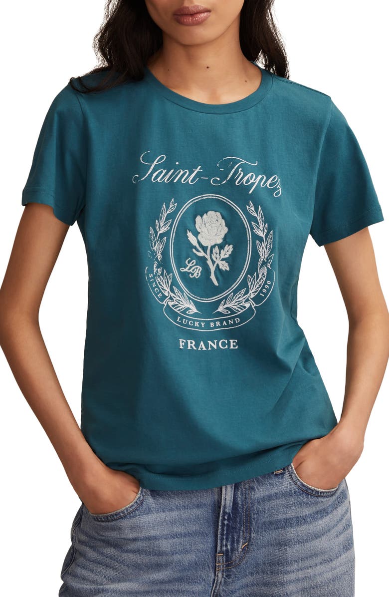 Lucky Brand Saint Tropez France Cotton Graphic T-Shirt, Main, color, Balsam