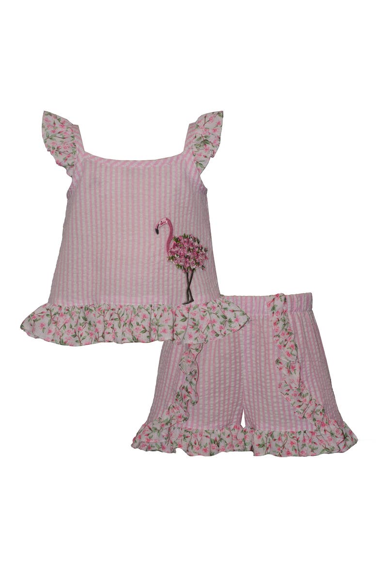 Flamingo Stripe Seersucker Tank & Shorts Set, Main, color, PINK