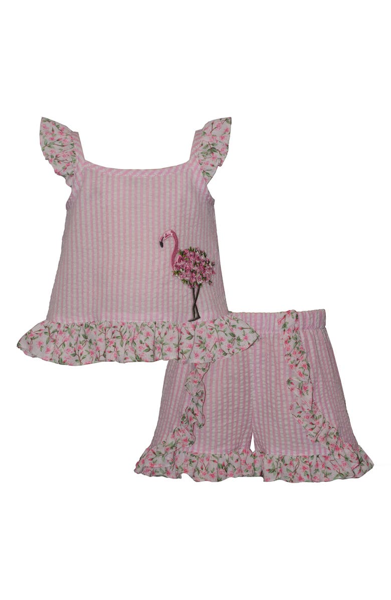 Iris & Ivy Flamingo Stripe Seersucker Tank & Shorts Set, Main, color, Pink