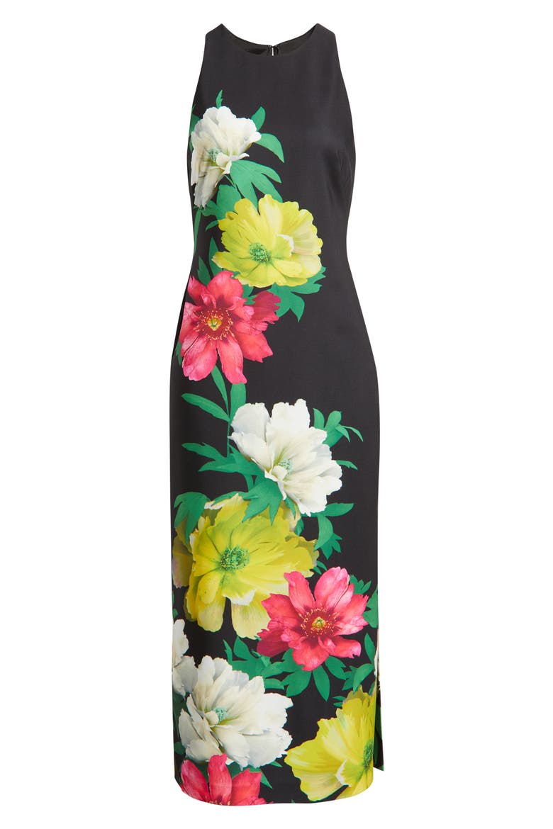 Floral Satin Gown, Alternate, color, BLACK MULTI