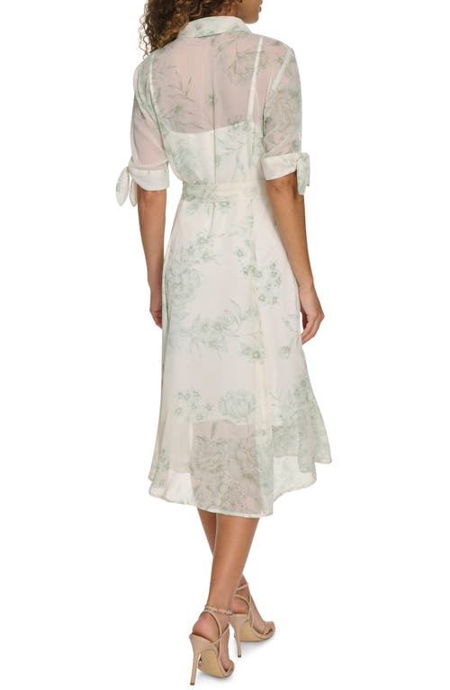 Calvin Klein Floral Tie Sleeve Chiffon Shirtdress In Cream Multi