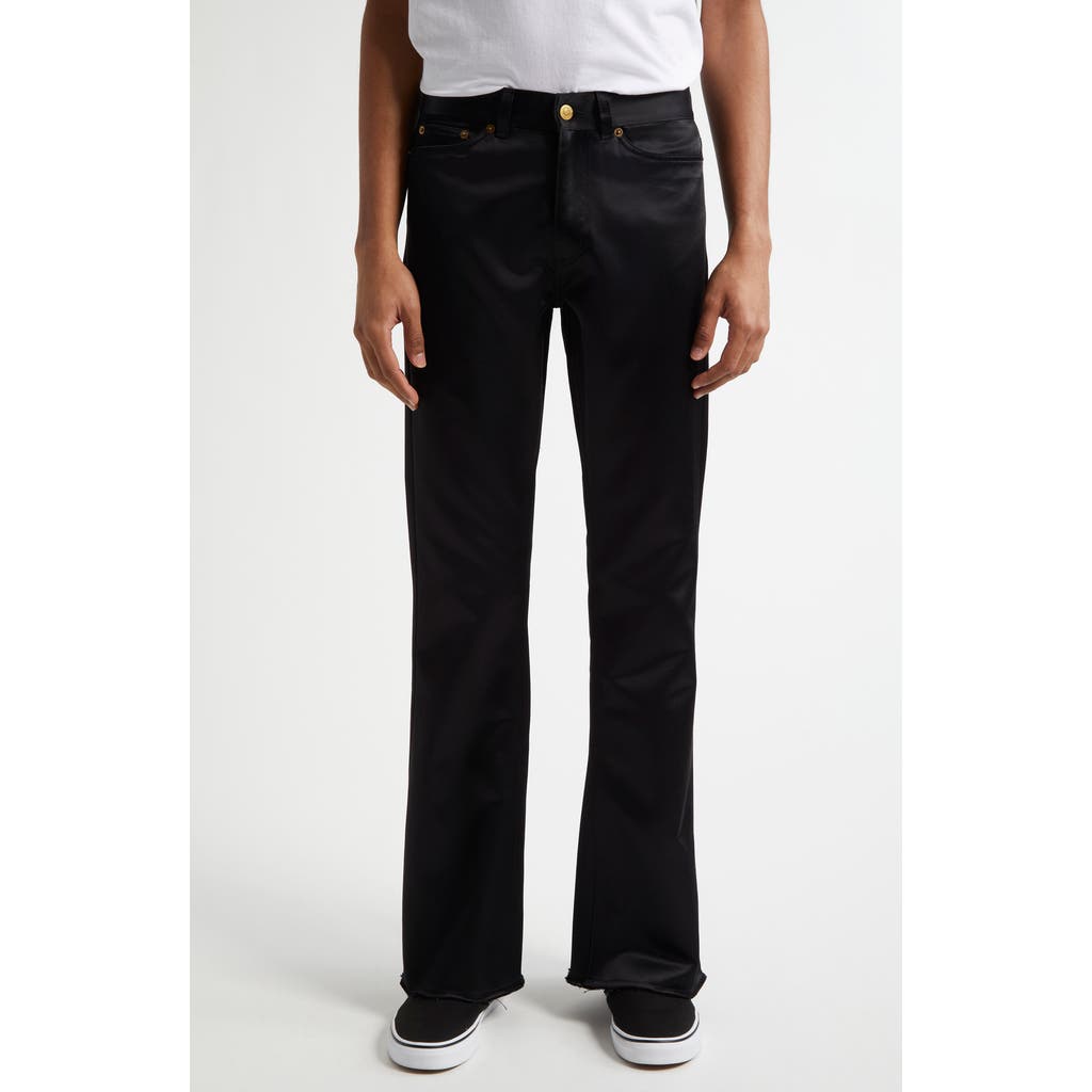 STOCKHOLM SURFBOARD CLUB Fog Satin Bootcut Trousers in Black