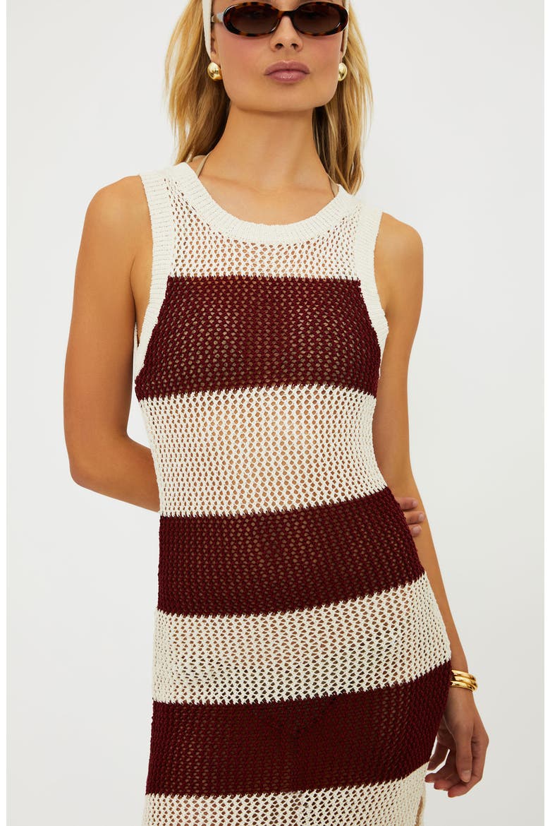 Holly Stripe Sheer Open Knit Cover-Up Dress, Alternate, color, MERLOT STRIPE