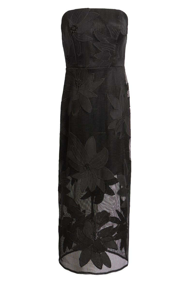 Strapless Mesh Column Dress, Alternate, color, BLACK
