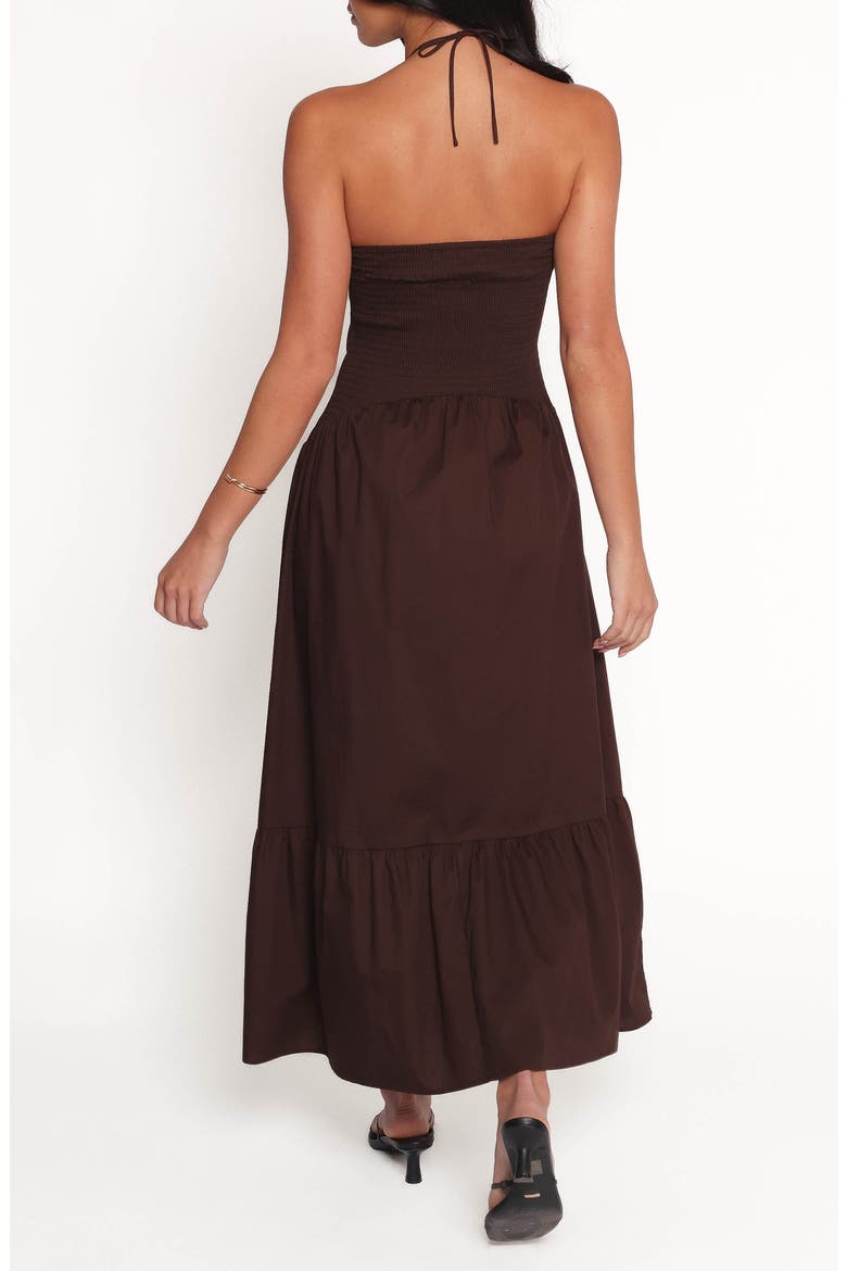 Soleila Rosette Tiered Halter Maxi Dress, Alternate, color, CHOCOLATE
