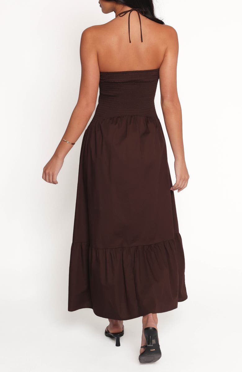 Petal & Pup Soleila Rosette Tiered Halter Maxi Dress, Alternate, color, Chocolate