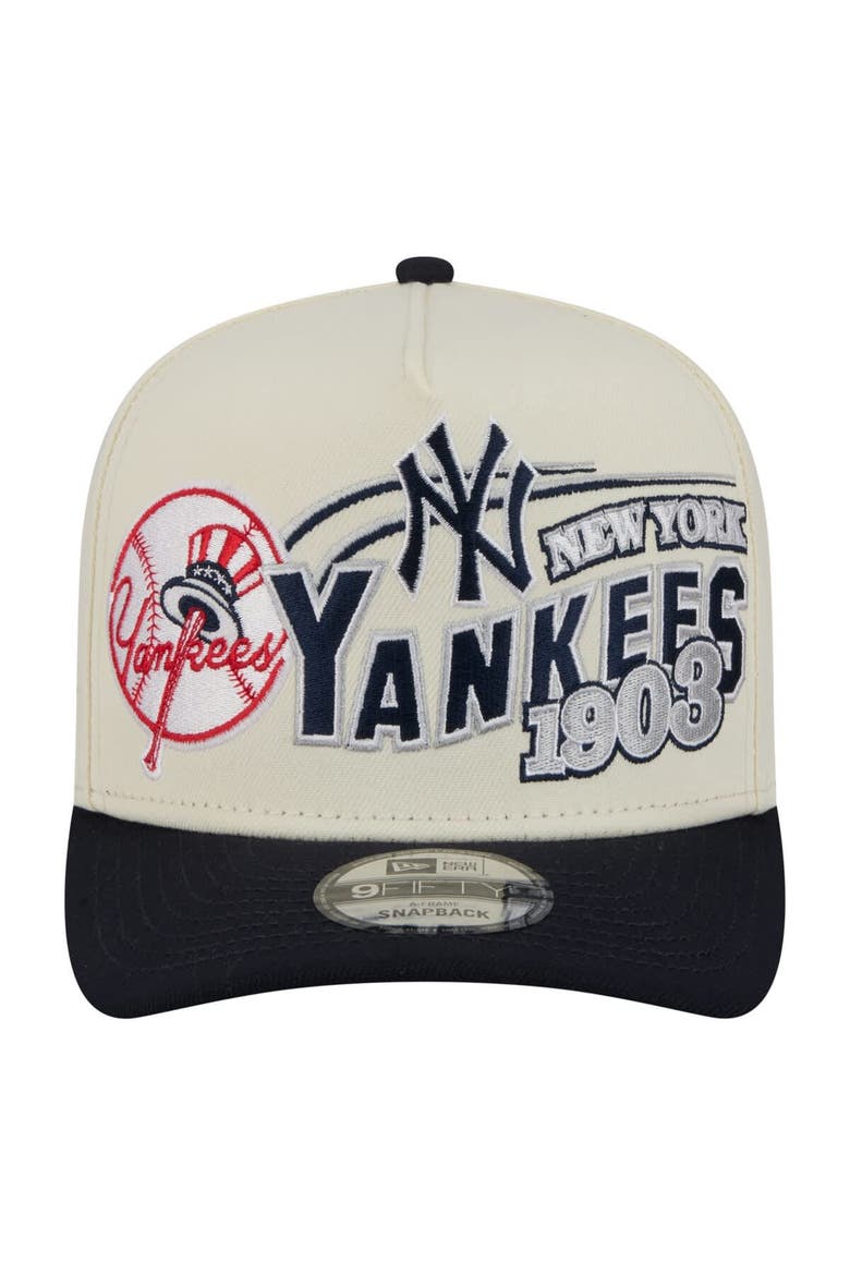 Men's New Era  Cream/Navy New York Yankees Classic A-Frame 9FIFTY Snapback Hat, Alternate, color, Cream