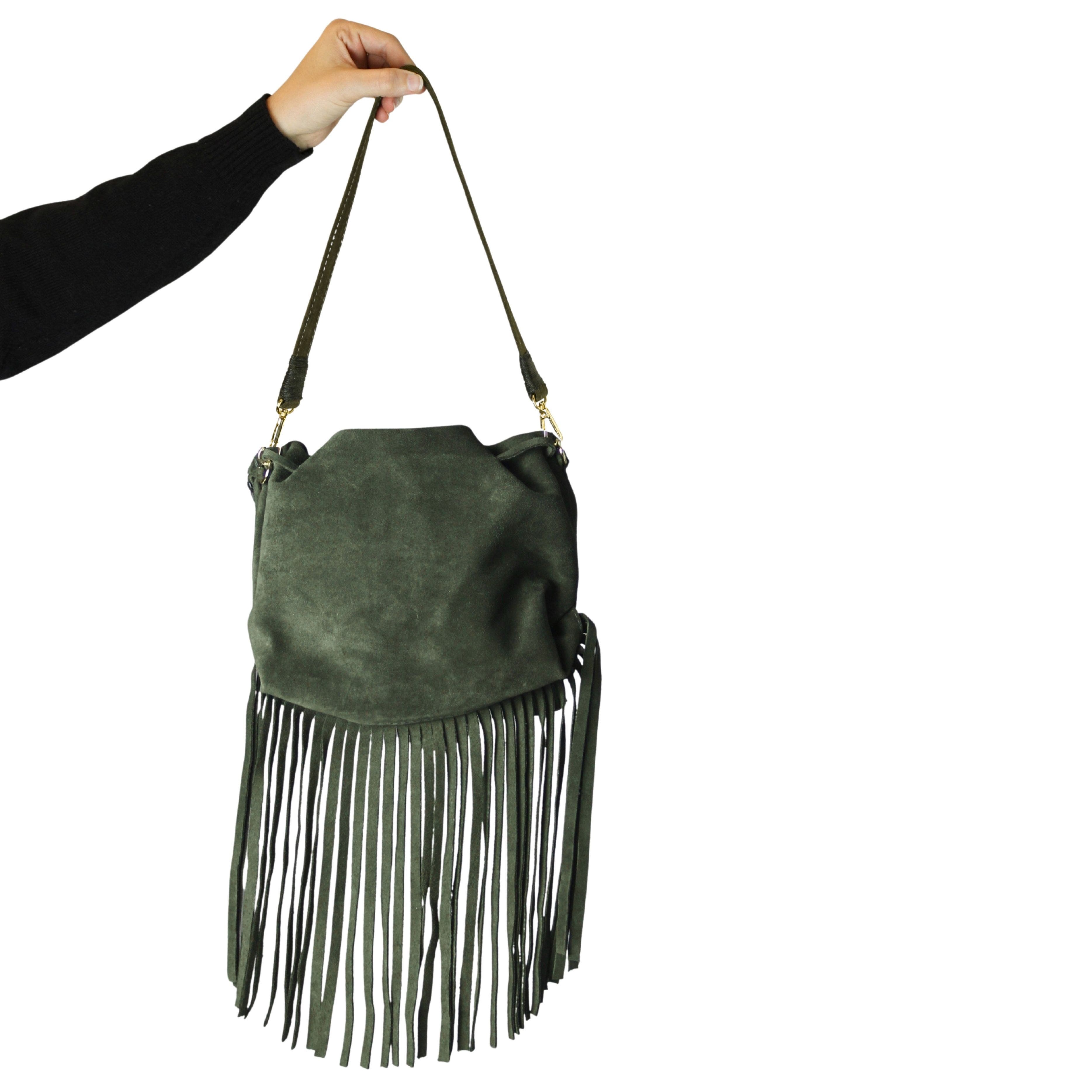 Fringe Butterfly Suede Bag, Alternate, color, Olive