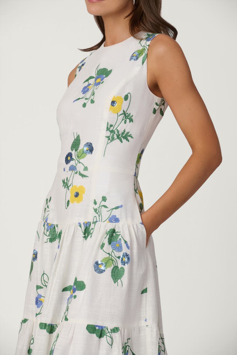 Embroidered Linen Cambridge Dress, Alternate, color, Optic Multi