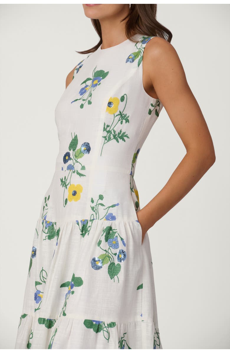 Shoshanna Embroidered Linen Cambridge Dress, Alternate, color, Optic Multi