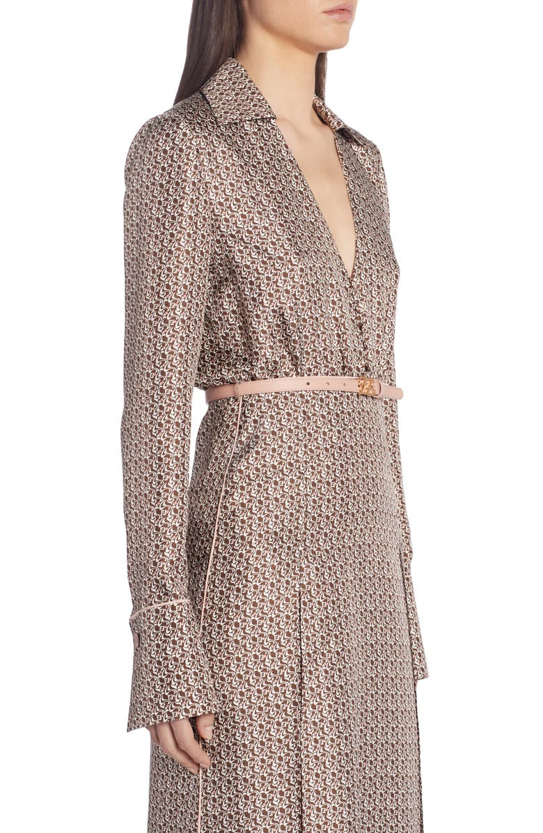 Fendi Floating Petal Long Sleeve Silk Twill Midi Dress, Alternate, color,