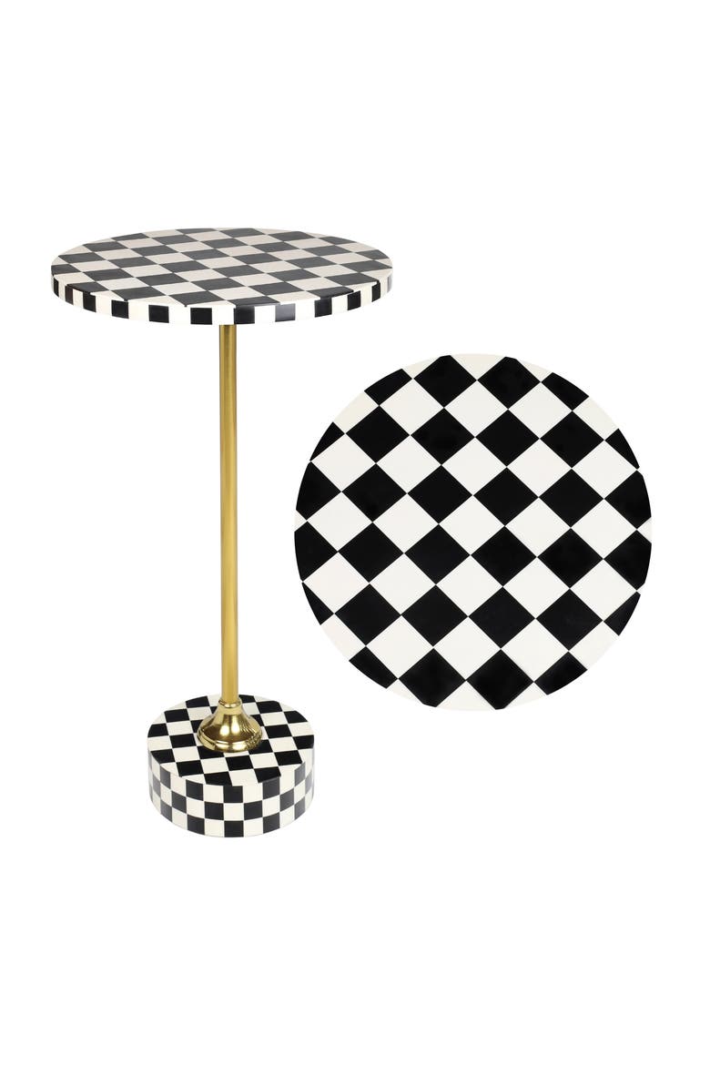 Calix Art Deco Metal/Resin Checkerboard Round Drink Table, Main, color, Black/White