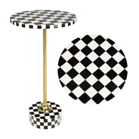 Calix Art Deco Metal/Resin Checkerboard Round Drink Table