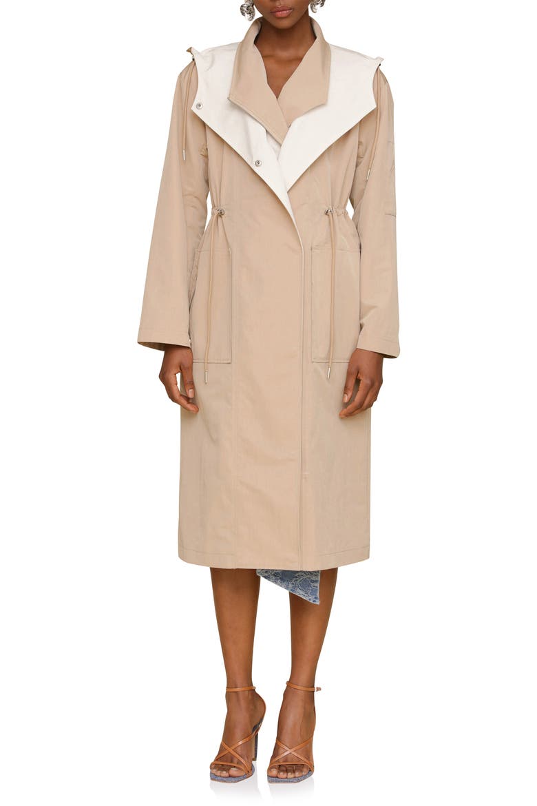 Layered Look Hooded Coat, Alternate, color, MUSHROOM/ ECRU