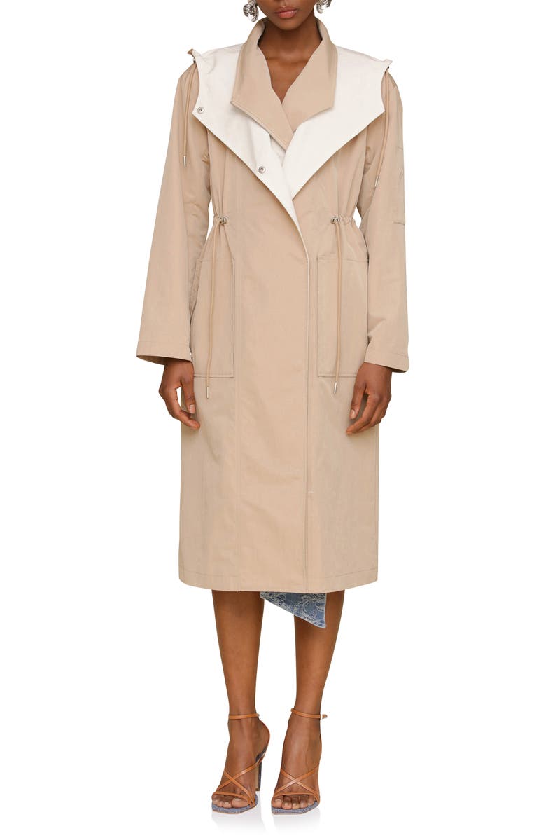 Avec Les Filles Layered Look Hooded Coat, Main, color, Mushroom/ Ecru