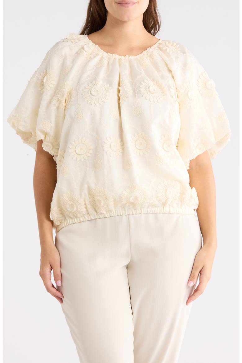 Floral Embroidered Puff Short Sleeve Blouse, Main, color, ECRU