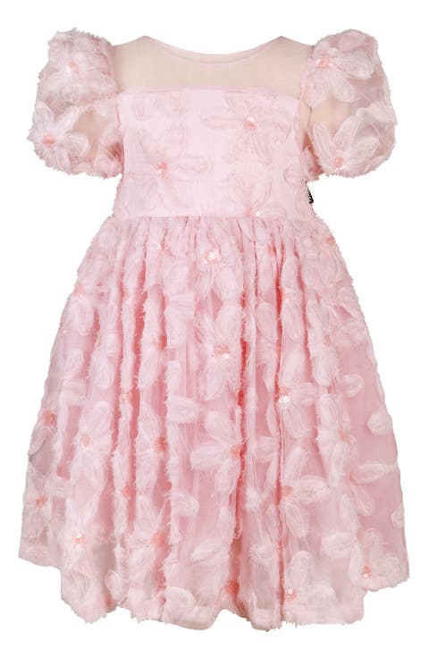 Kids' 3D Floral Puff Sleeve Tulle Party Dress (Toddler, Little Kid & Big Kid)