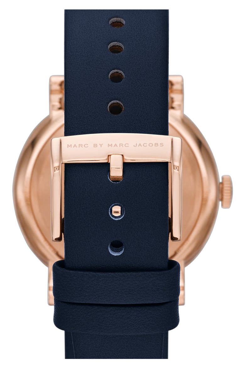 'Baker' Leather Strap Watch, 37mm, Alternate, color, NAVY/ ROSE GOLD