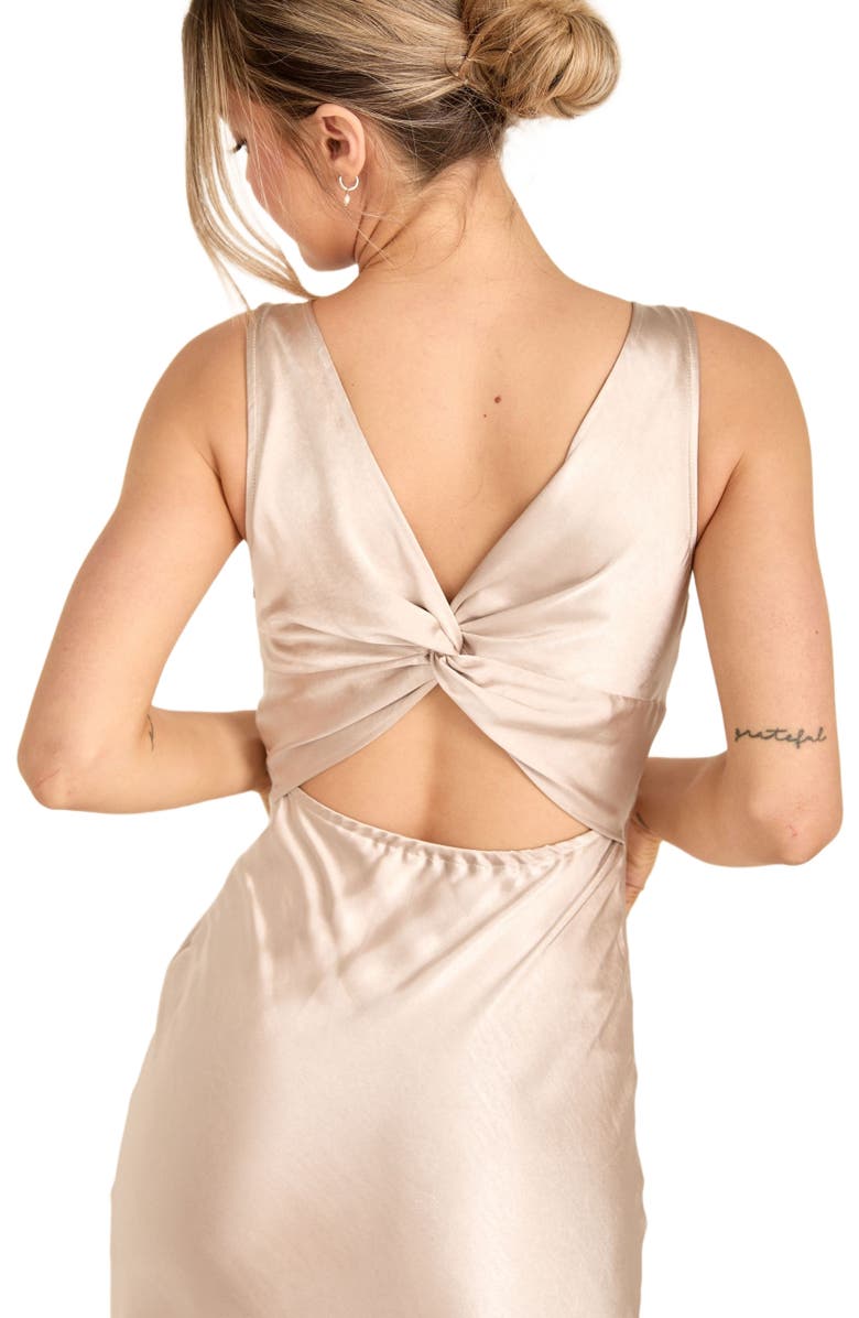 Six Stories Twist Back Satin Bridesmaid Dress, Alternate, color, Oyster