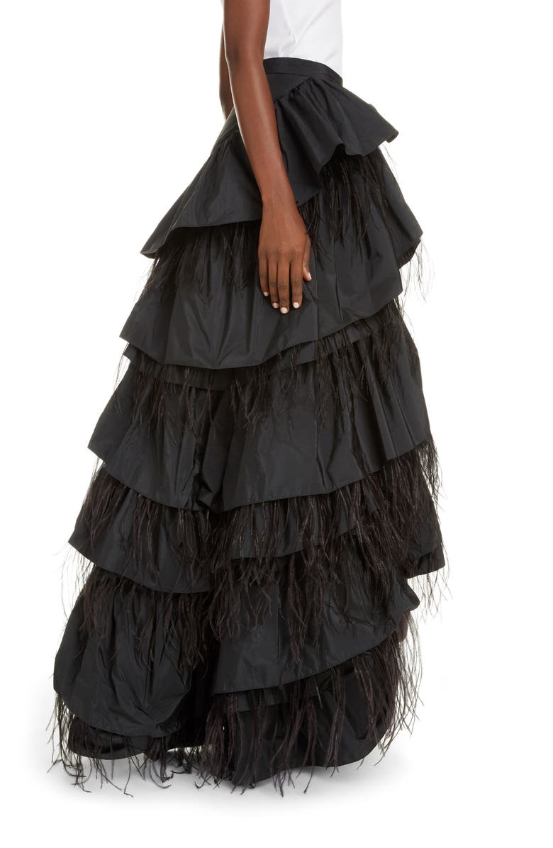 Dries Van Noten Shiloh Asymmetrical Tiered Taffeta & Feather Maxi Skirt, Alternate, color, 