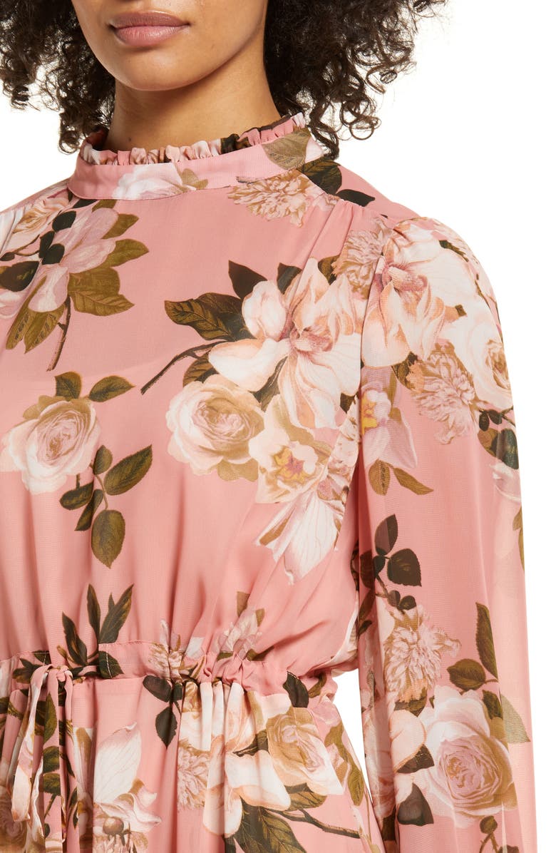 Julia Jordan Floral Print Long Sleeve Blouson Midi Dress, Alternate, color,