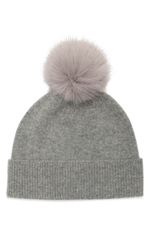 Faux Fur Cashmere Pompom Beanie