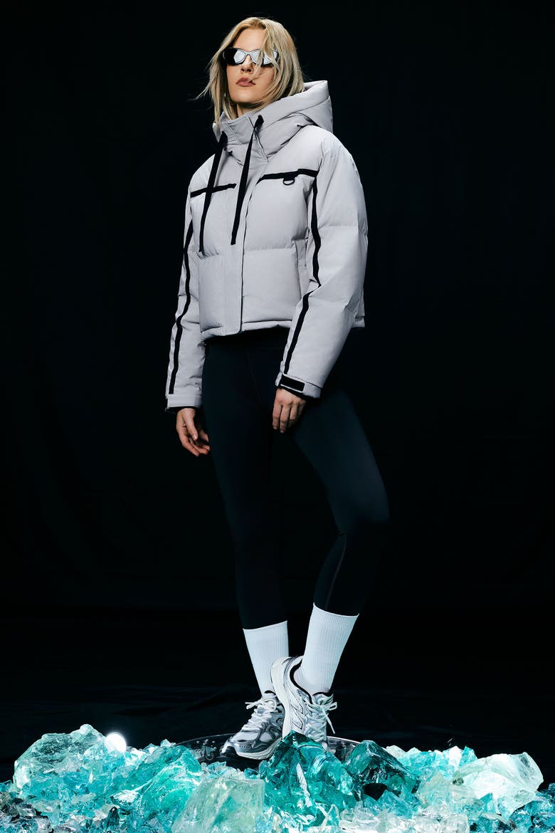 Winter Quilted Hooded Cropped Down Puffer Jacket, Alternate, color, Gray