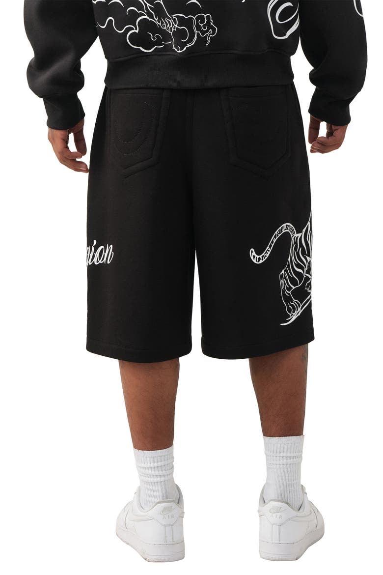 Tiger Script Drawstring Fleece Shorts, Alternate, color, JET BLACK