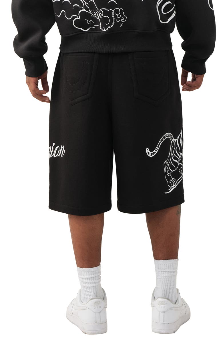 True Religion Tiger Script Drawstring Fleece Shorts, Alternate, color, Jet Black