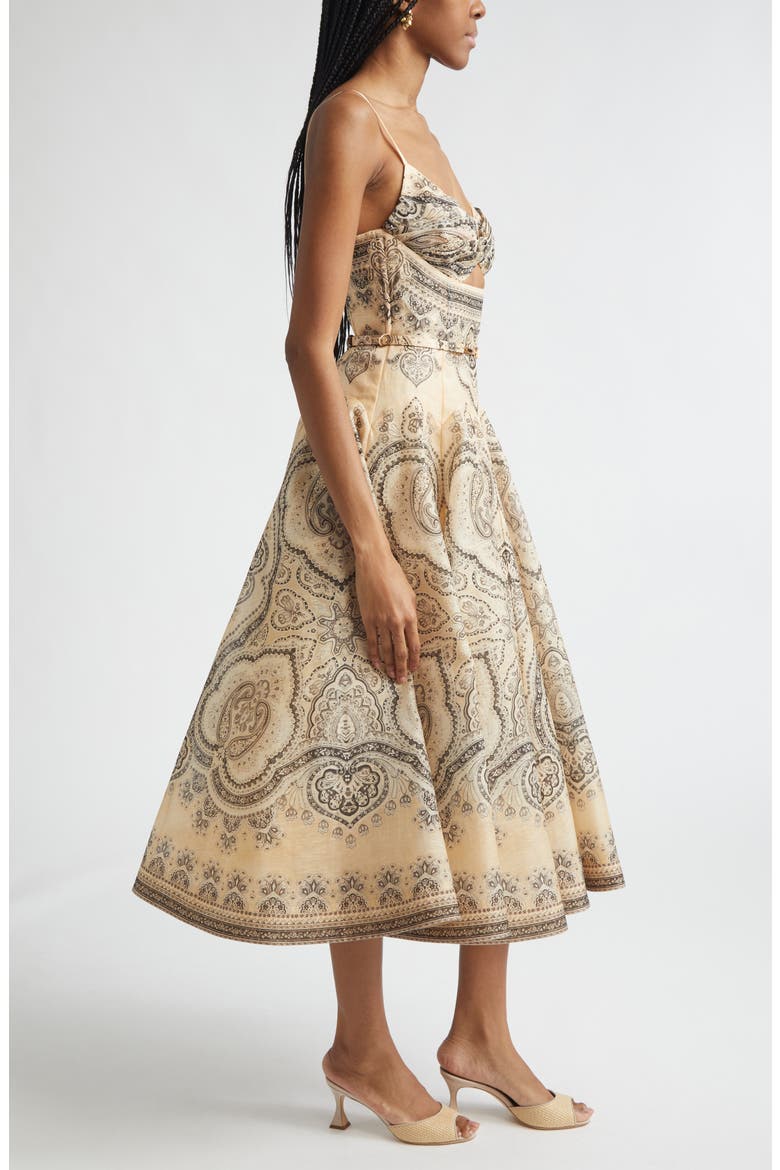 Kindred Spirit Luna Paisley Print Twist Linen & Silk Midi Dress, Alternate, color, CREAM PERLA PAISLEY