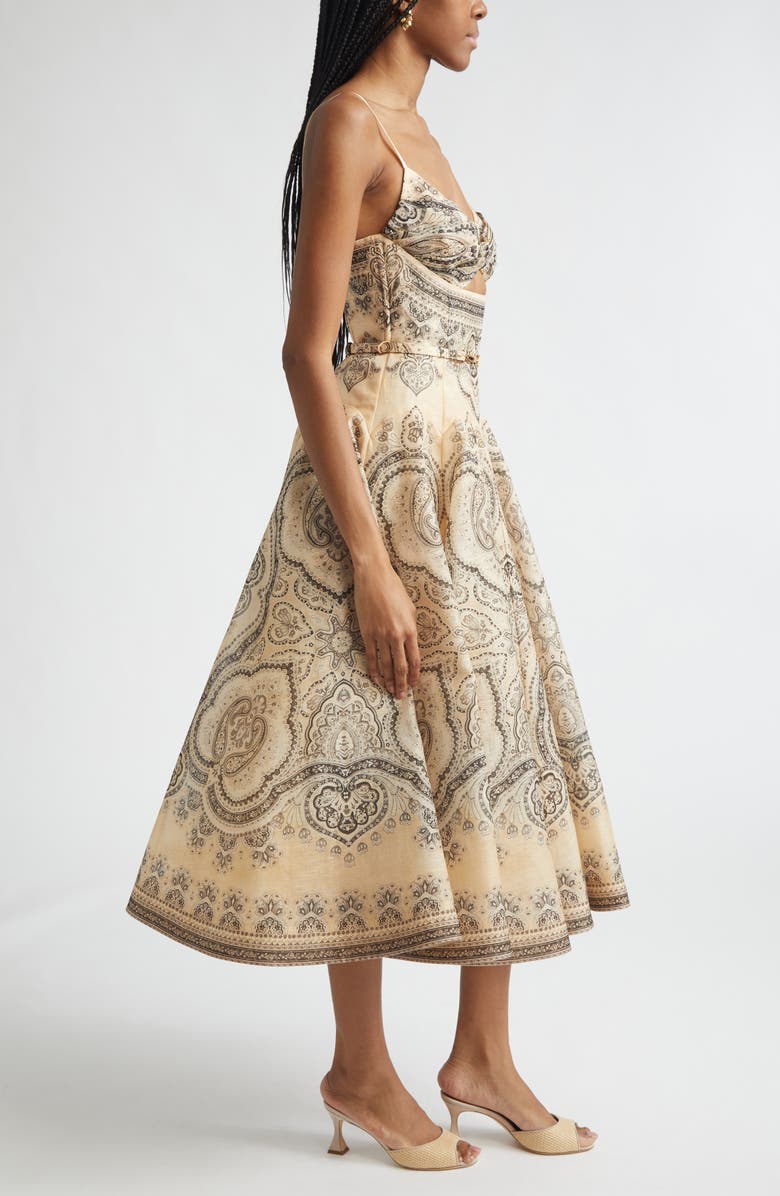 Zimmermann Kindred Spirit Luna Paisley Print Twist Linen & Silk Midi Dress, Alternate, color, Cream Perla Paisley