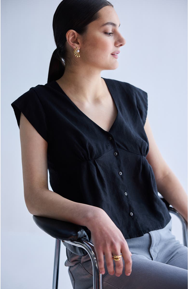 Reistor Deep V-neck Short Top, Alternate, color, Black