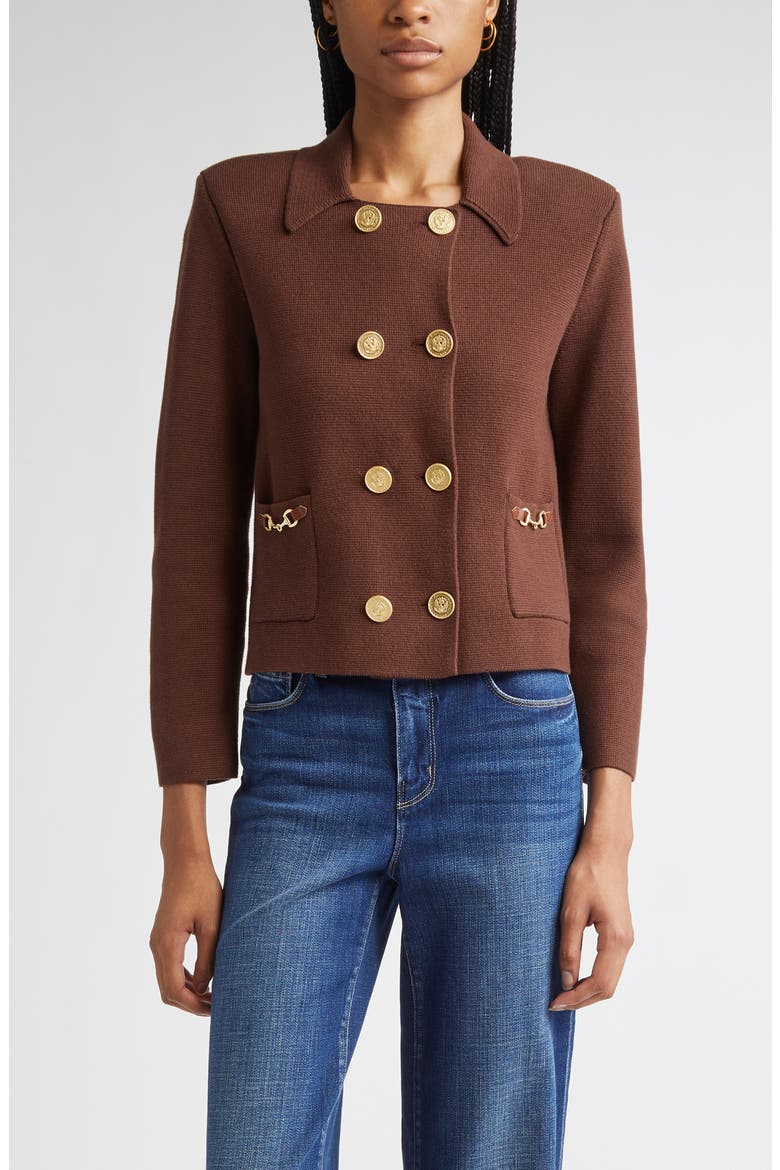 Madilyn Double Breasted Knit Jacket, Main, color, CHOCOLATE/ GOLD