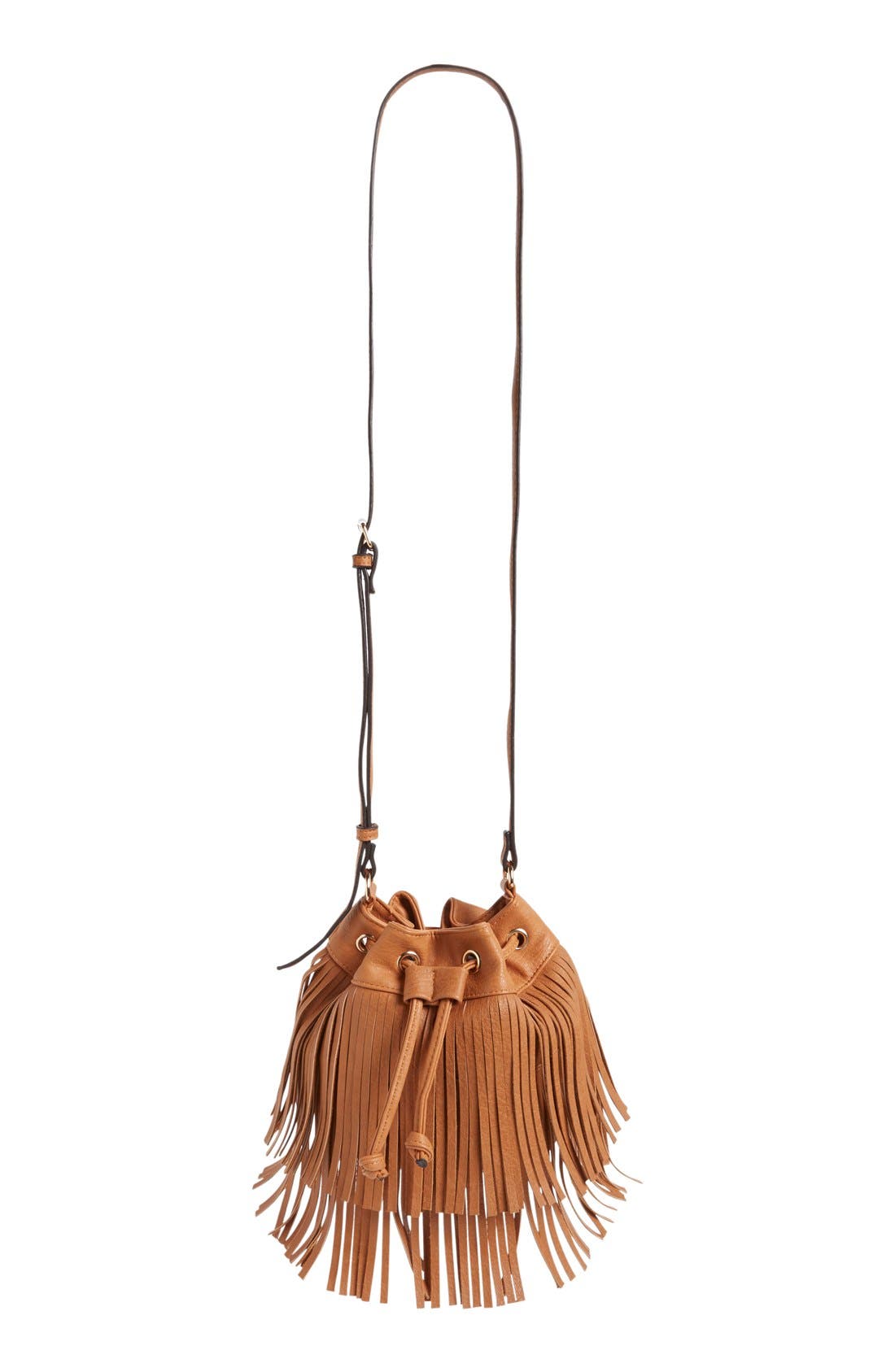 Sole Society Mini Fringe Faux Leather Bucket Bag, Main, color, 
