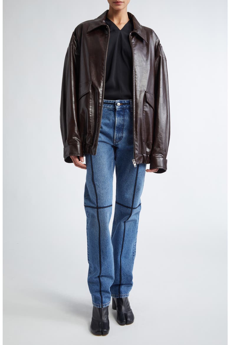 Oversize Faux Leather Bomber Jacket, Alternate, color, BURGUNDY