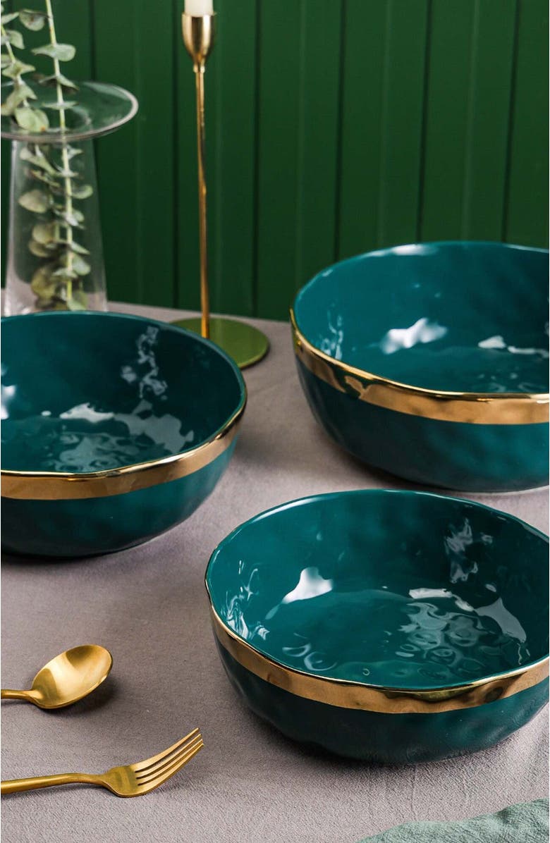 Stone Lain Florian Porcelain 3-Piece Serving Bowl Set, Alternate, color, Green