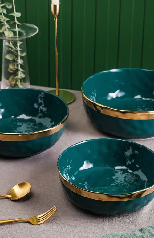 Stone Lain Florian Porcelain 3-piece Serving Bowl Set In Green