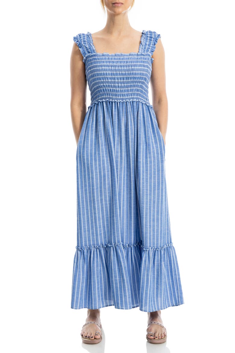 Wide Strap Smocked Maxi Dress, Alternate, color, BLUE STRIPE