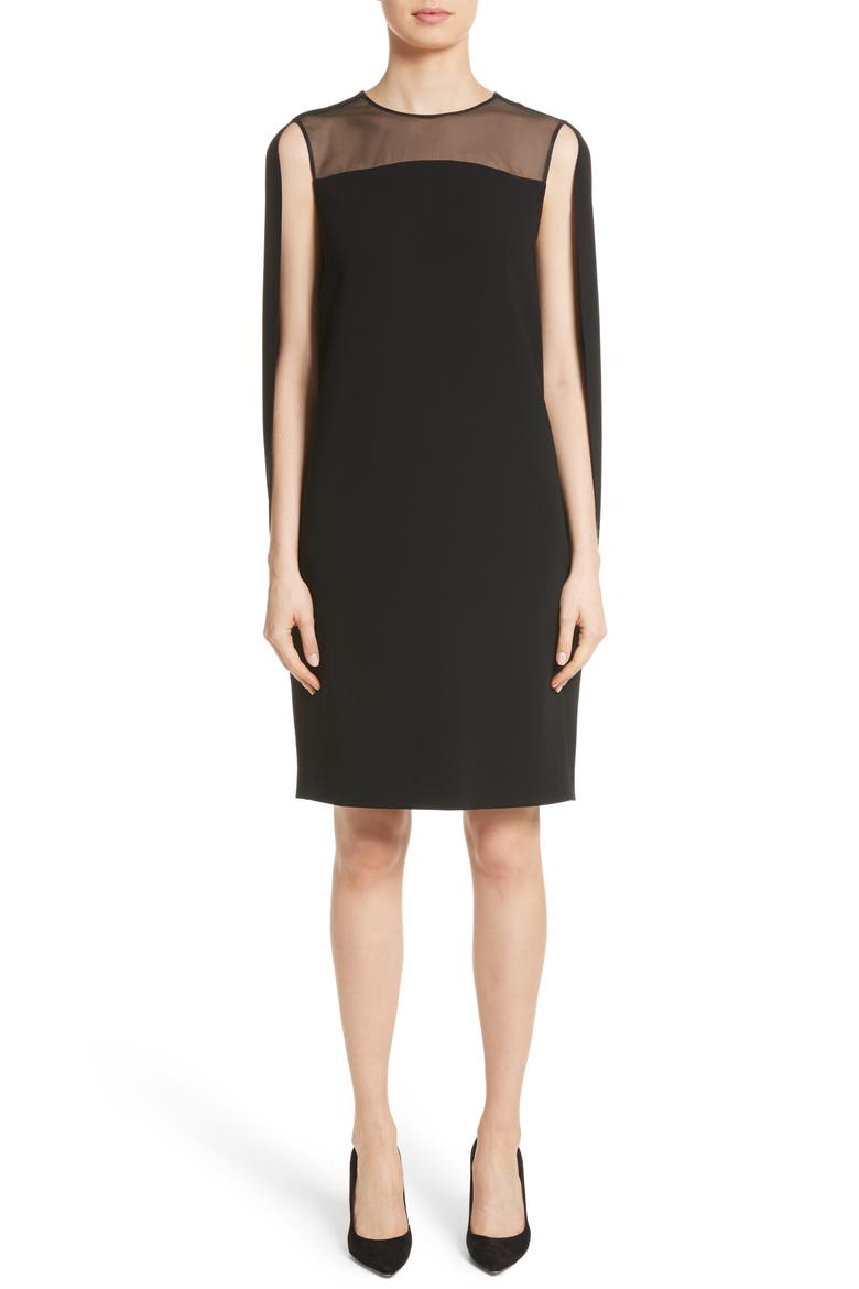 Sospiro Cape Shift Dress, Main, color, BLACK