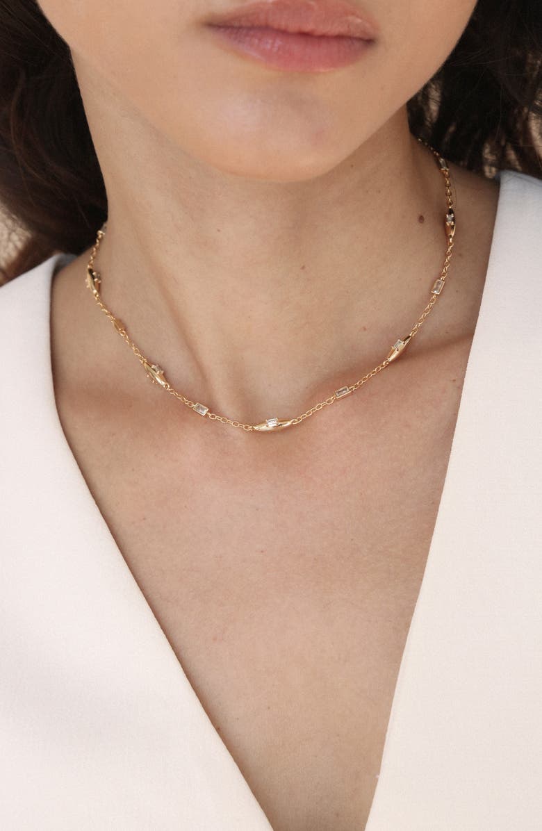 Ettika Baguette Cubic Zirconia Oval Station Necklace, Alternate, color, Gold