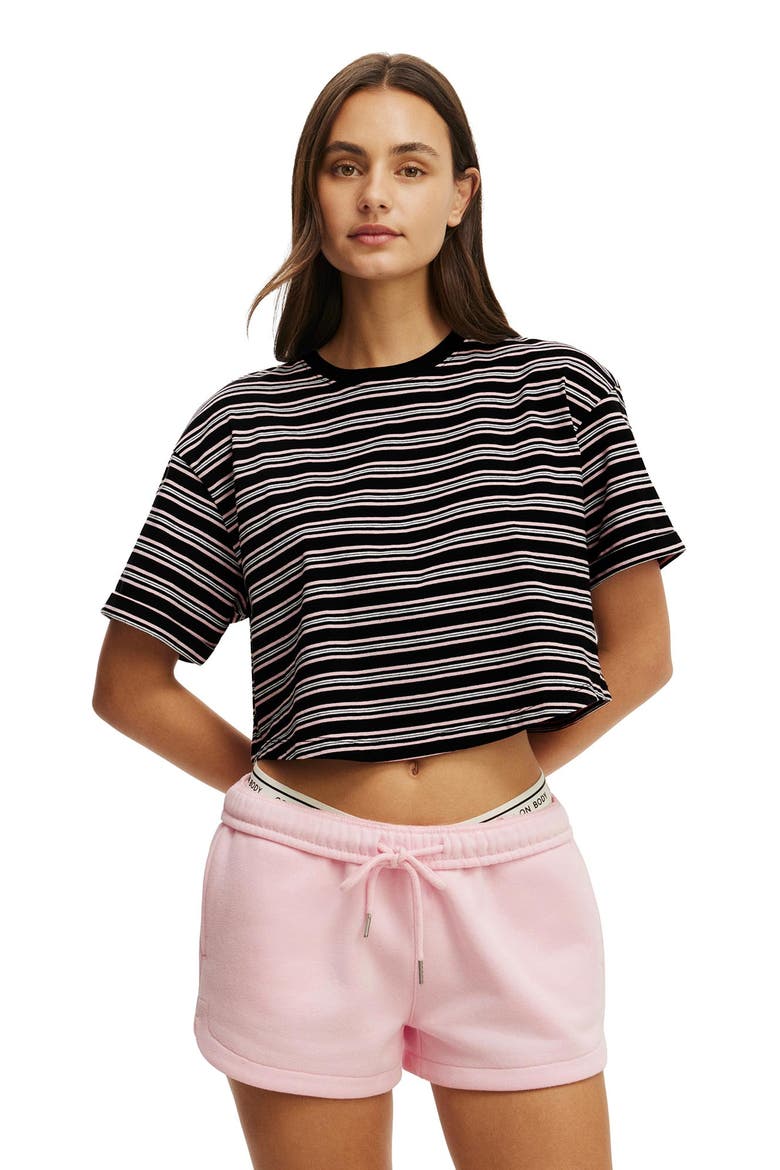 Women's Active Cropped Graphic Active Tee, Main, color, Black Stripe