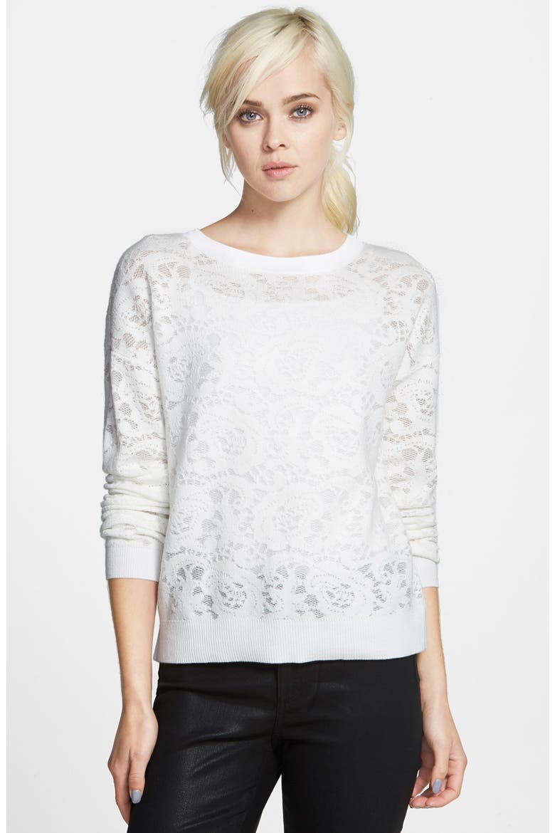 Floral Jacquard Sweater, Main, color, WHITE STAR