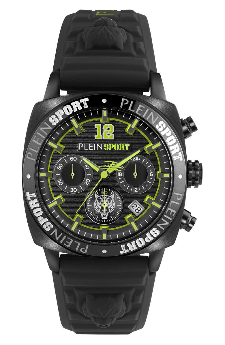 PLEIN SPORT Wildcat Silicone Strap Watch, 40mm, Main, color, Black